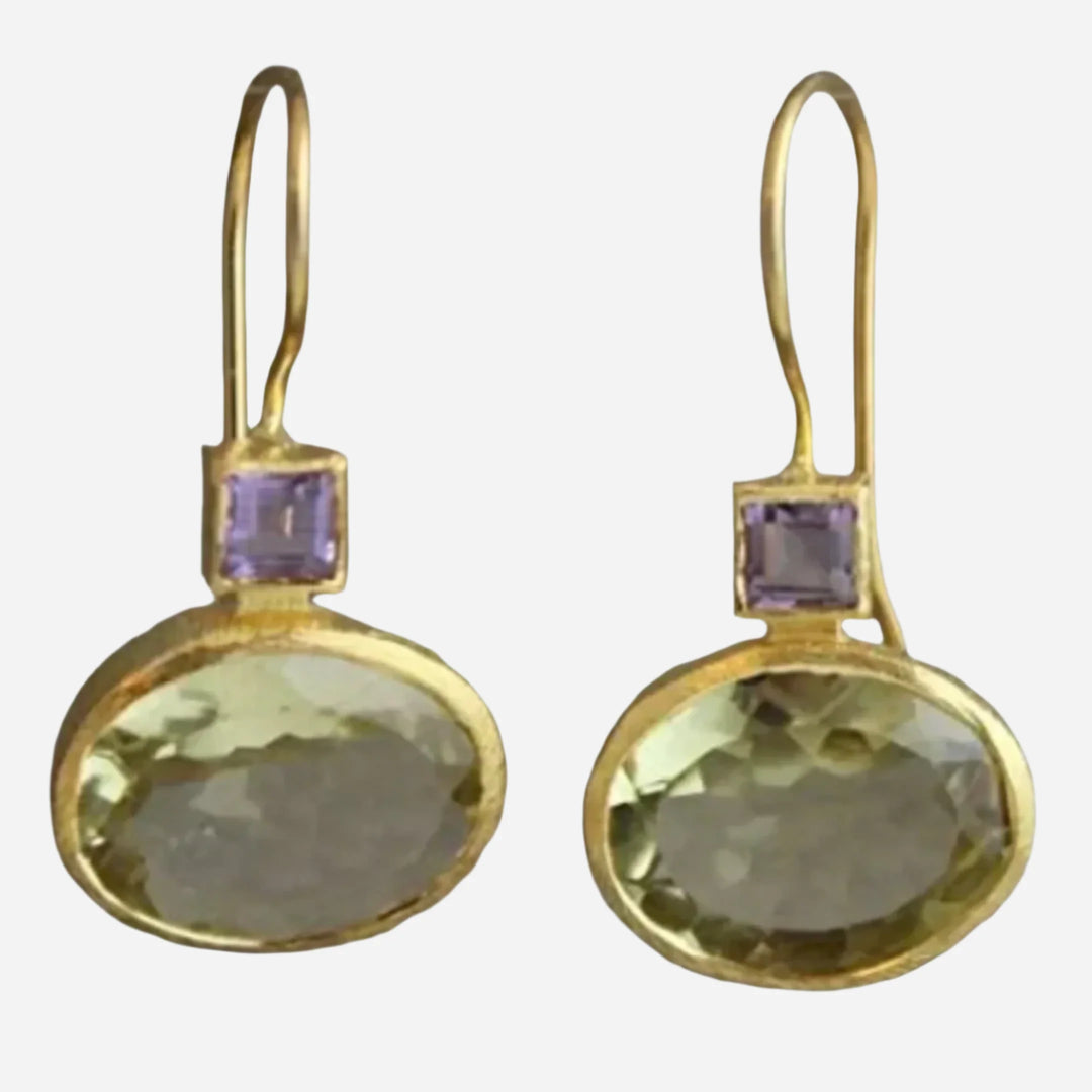 Vintage Green Crystal Gold Earrings