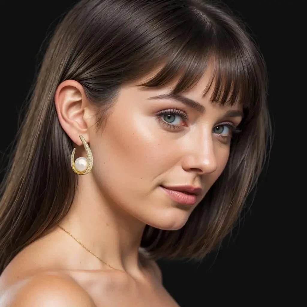 Gold-colored Pavé Earrings with Pearls and Zirconias with pearls and zirconias