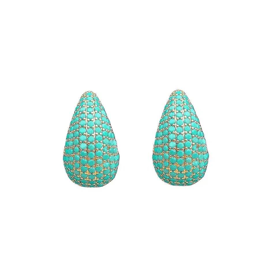 Gold-plated drop earrings with turquoise zirconia