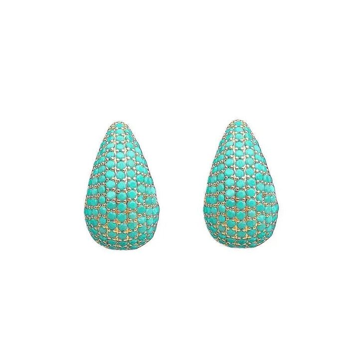 Gold-plated drop earrings with turquoise zirconia