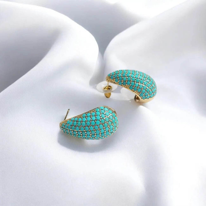 Gold-plated drop earrings with turquoise zirconia
