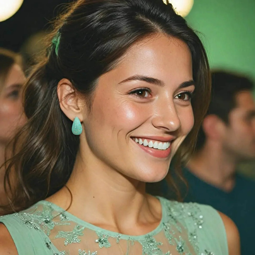 Gold-plated drop earrings with turquoise zirconia