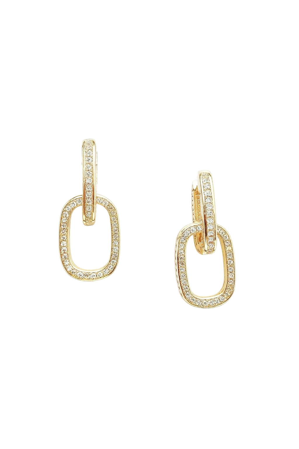Gold-colored link earrings with zirconia