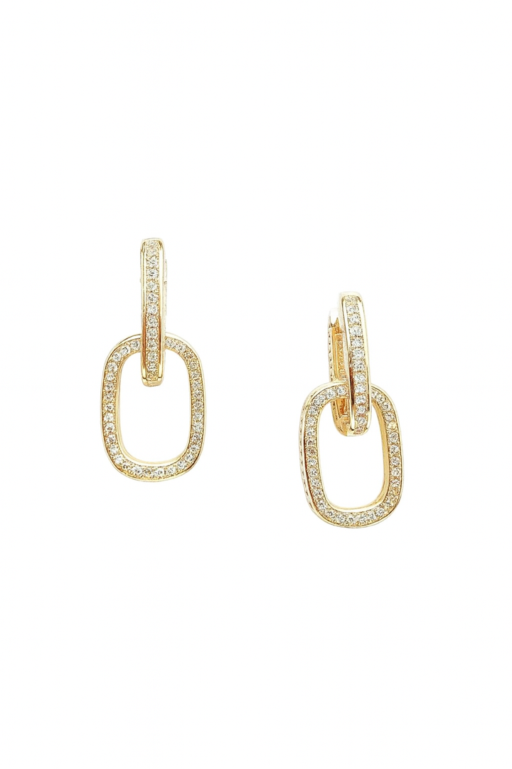 Gold-colored link earrings with zirconia