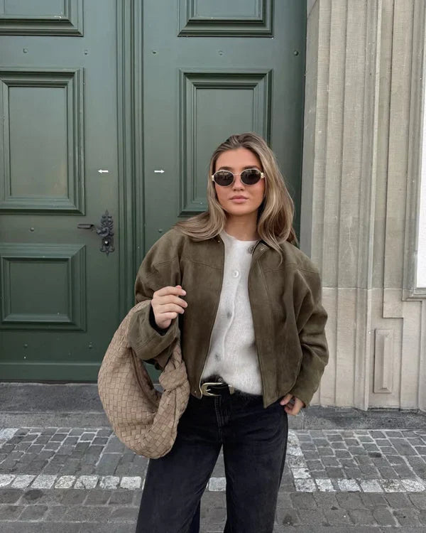 Lumiere | Faux Suede Bomber Jacket