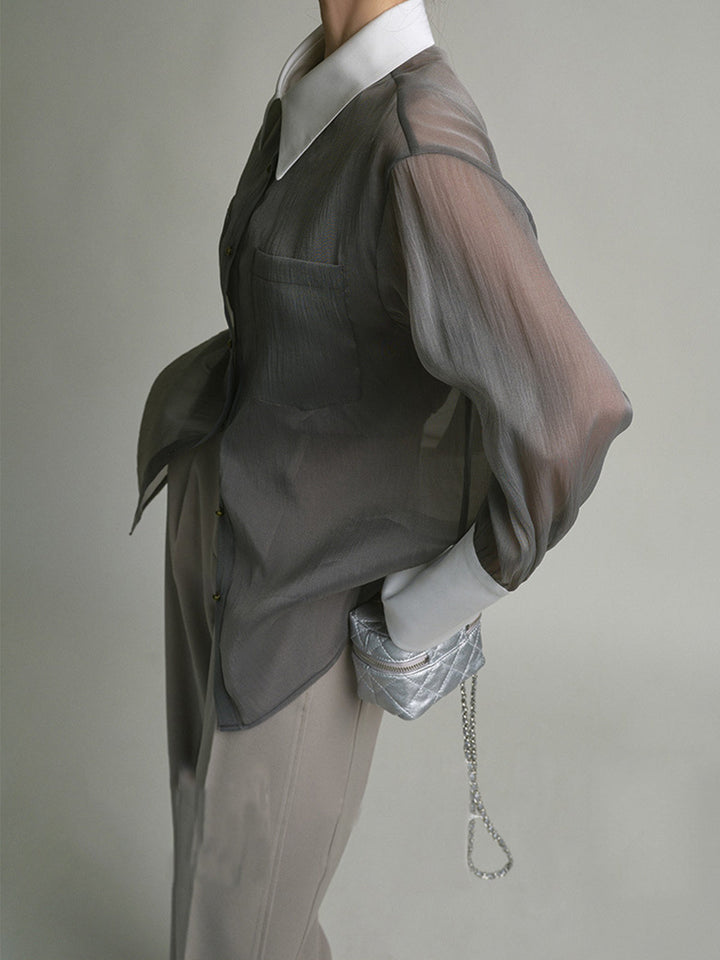 Semi-Sheer Leisure See Through Shirt With Cami Top