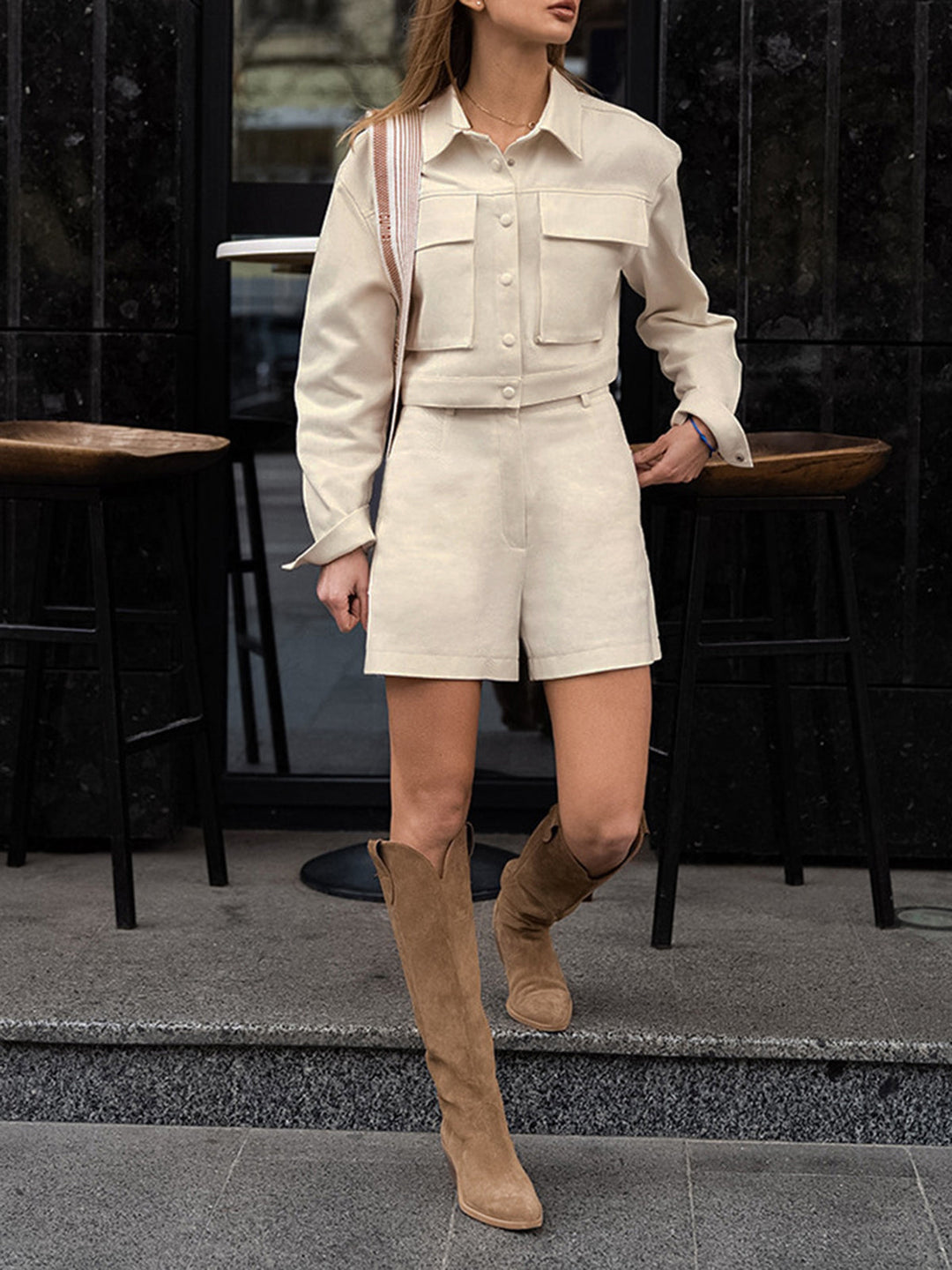 Pocket Button Shorts Set