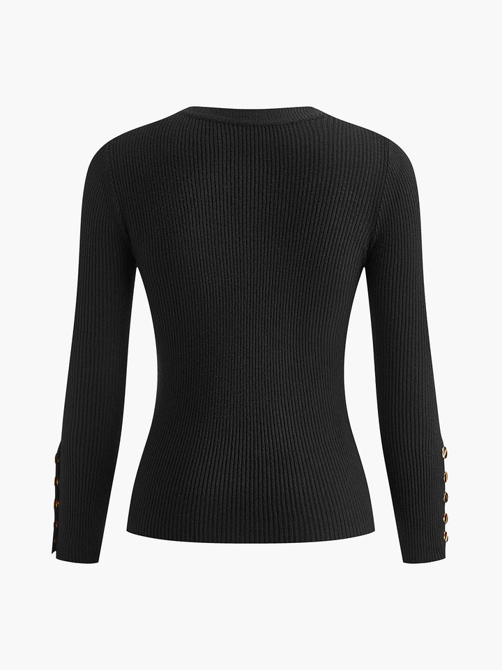 Metal Button Ribbed Knit Top