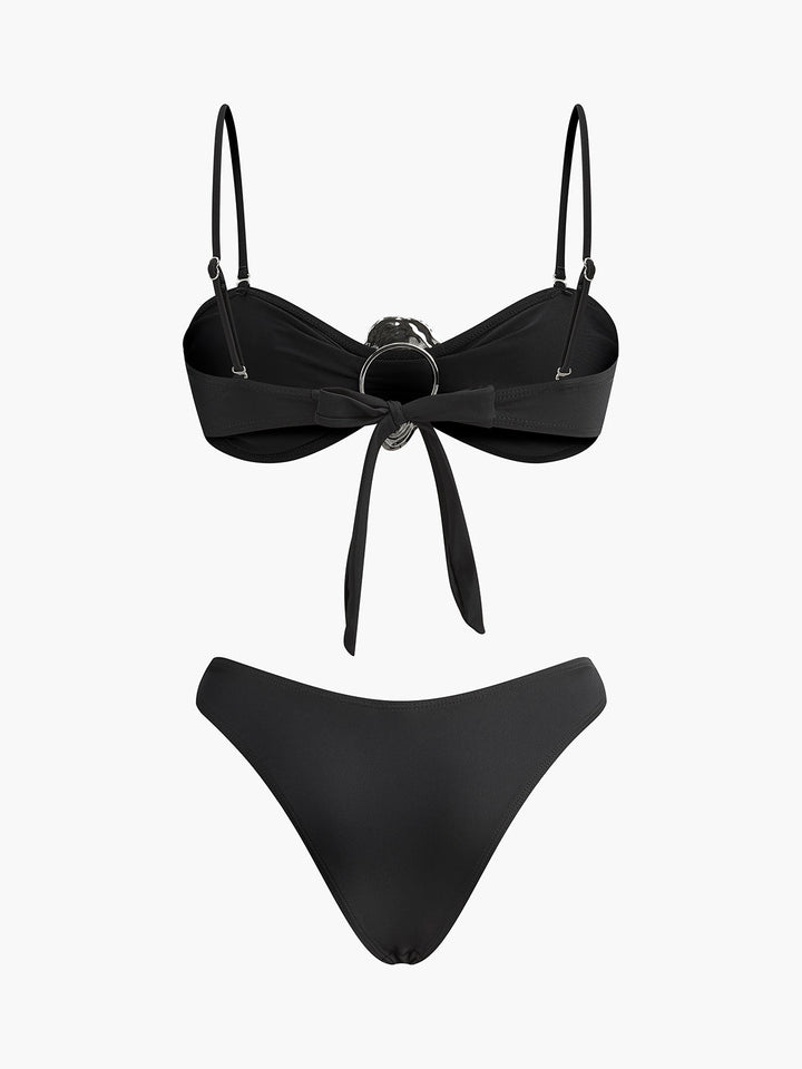 Metal Accent Tie-Front Bikini Set