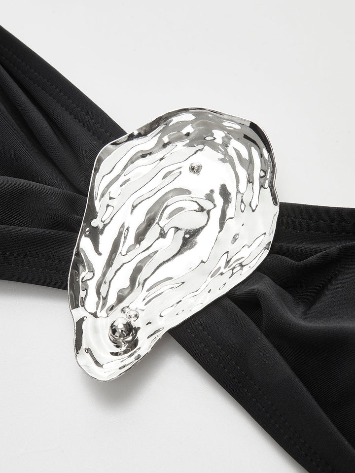 Metal Accent Tie-Front Bikini Set