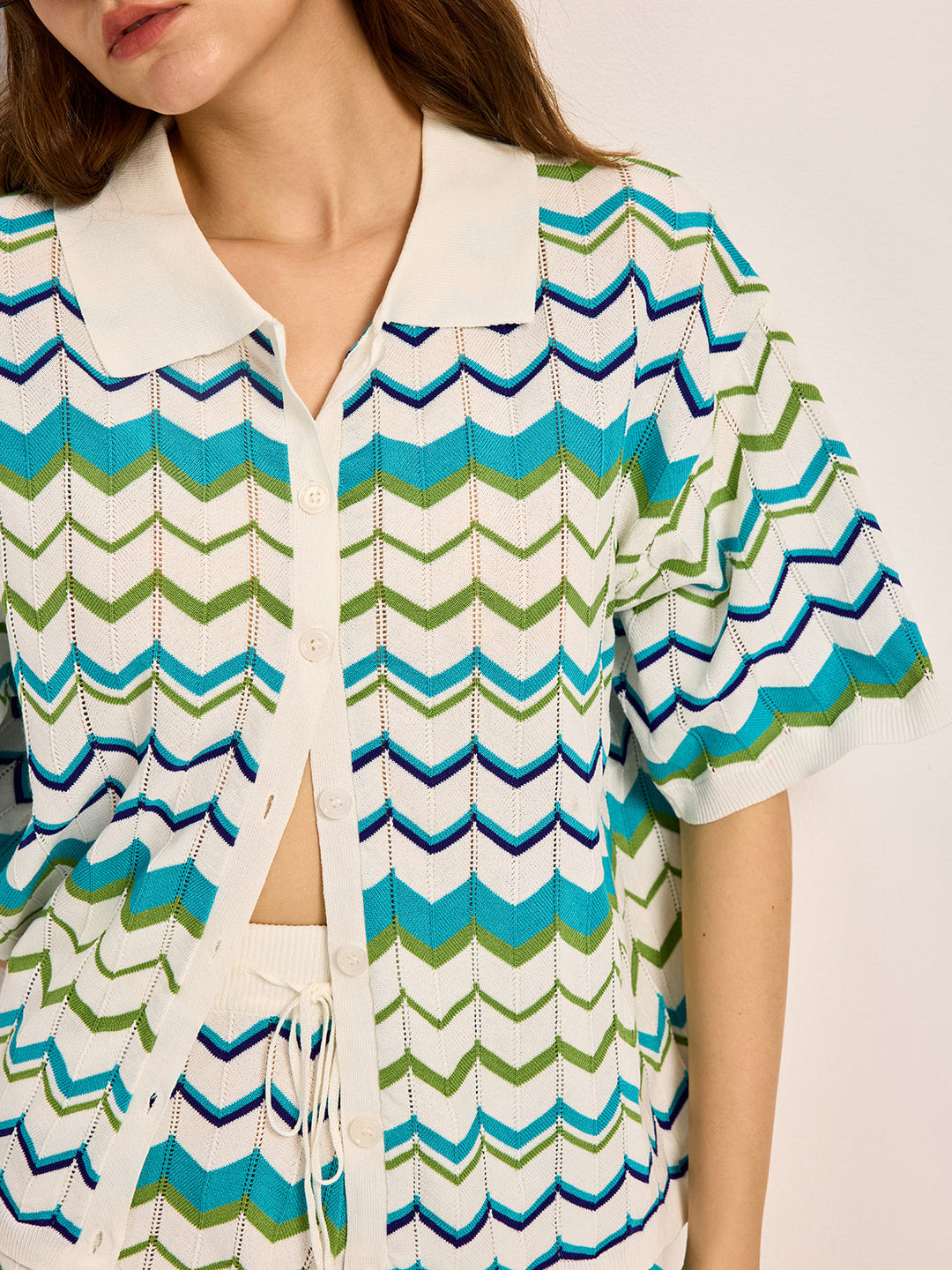 Chevron Pattern Knitted Shorts Set