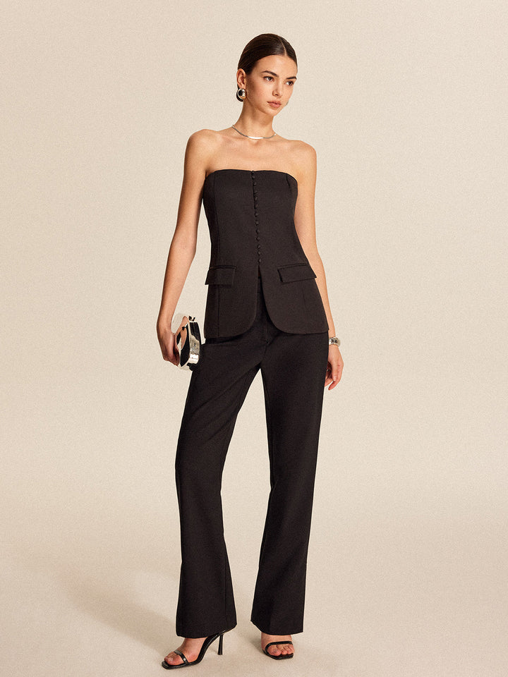 Strapless Button-Front Top