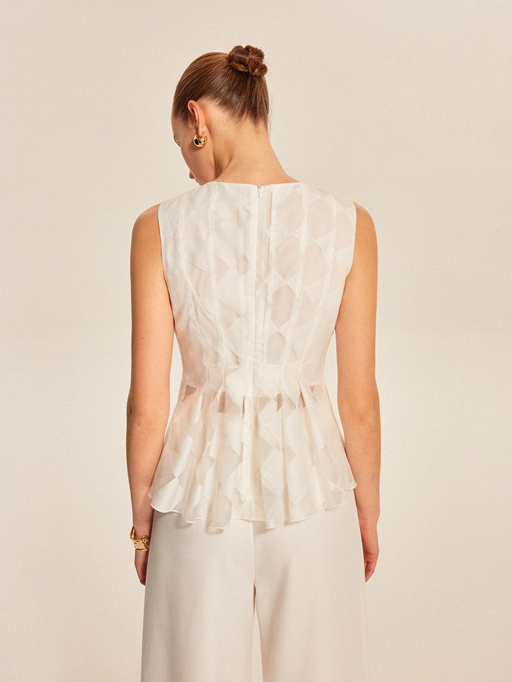 Semi-Sheer Geometric Peplum Top