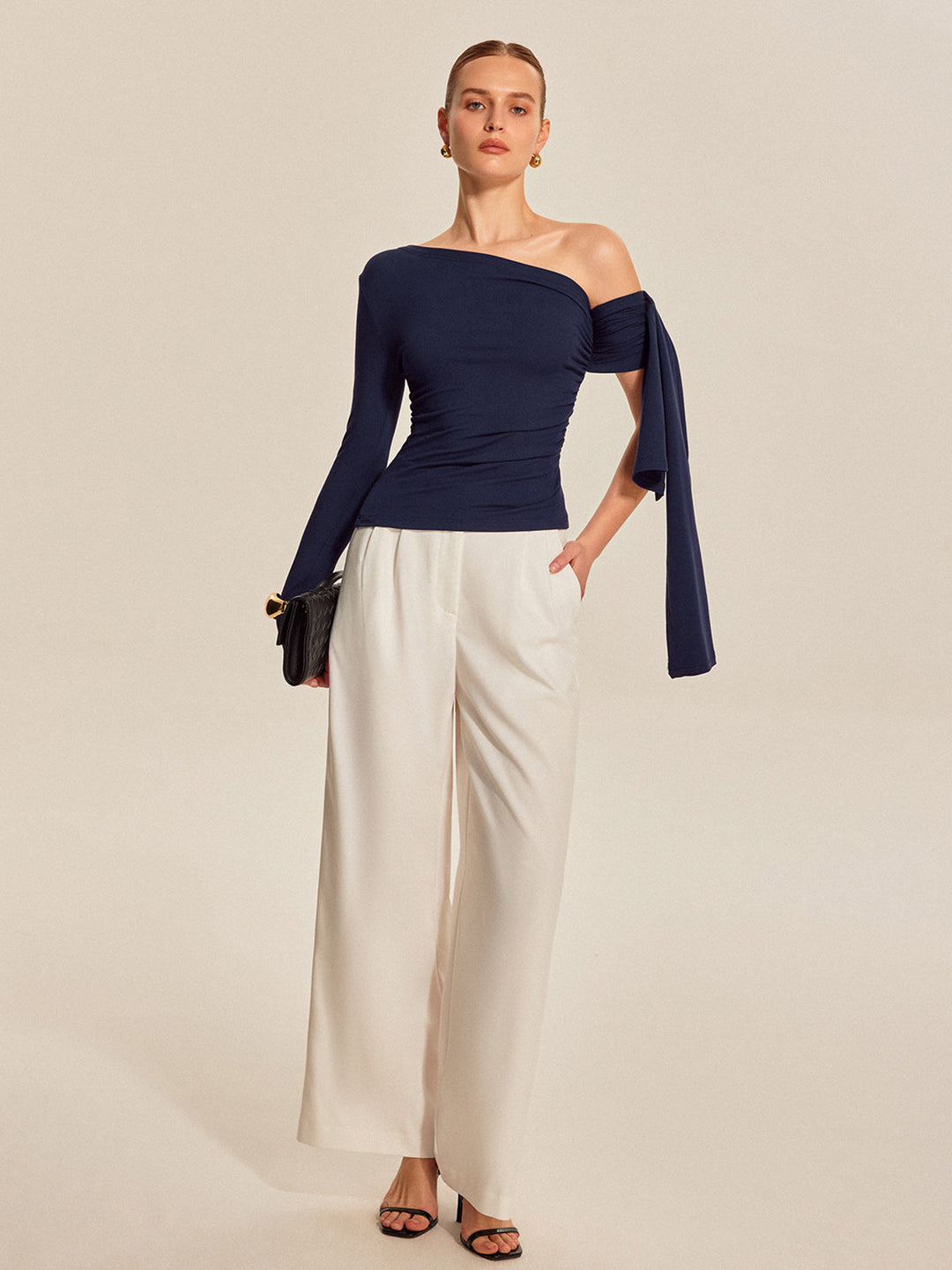 Asymmetrical Draped Sleeve Top