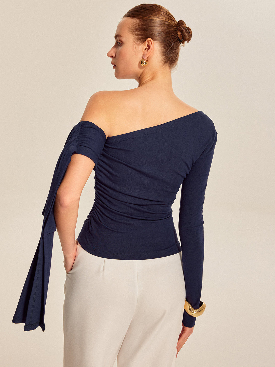 Asymmetrical Draped Sleeve Top