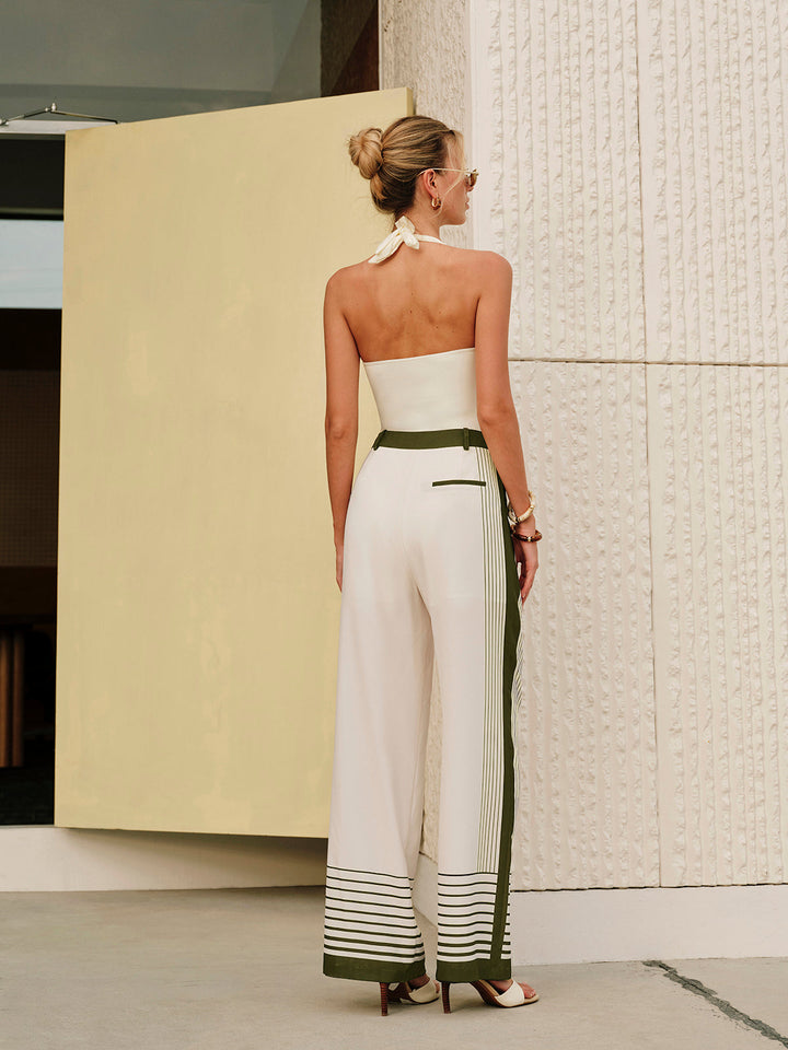 Striped Print Zipper Mid-Waist Pants