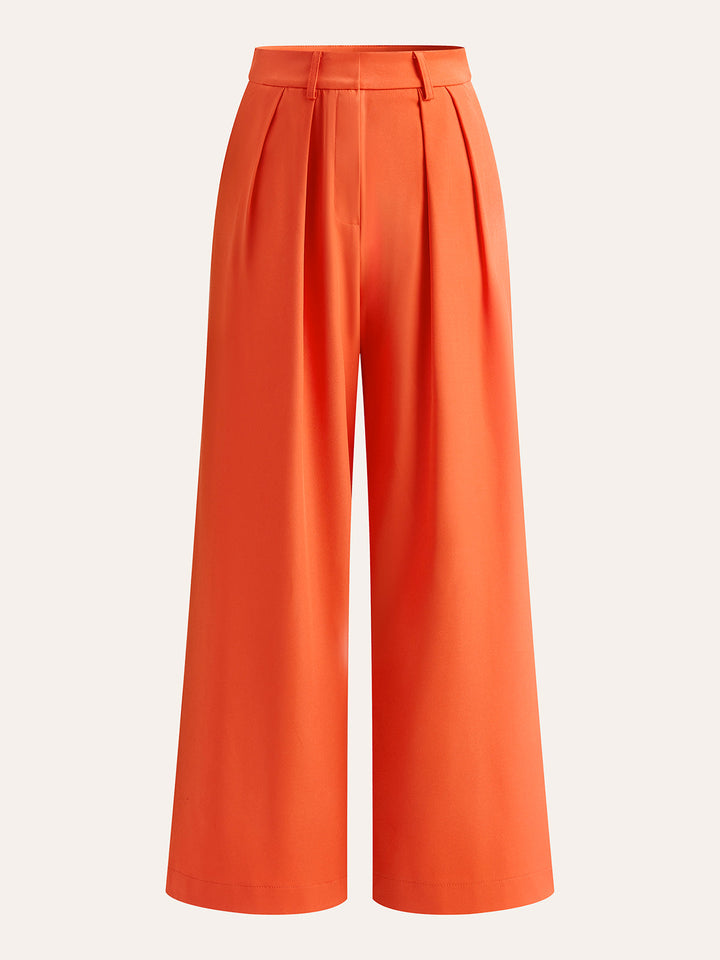 Mid-Waist Pleated Wide-Leg Pants