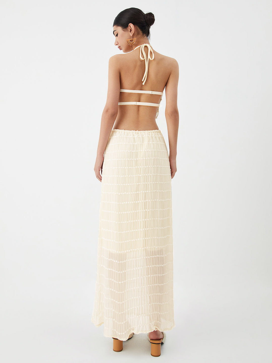 Backless Halter Top With Pleated Maxi Skirt Set