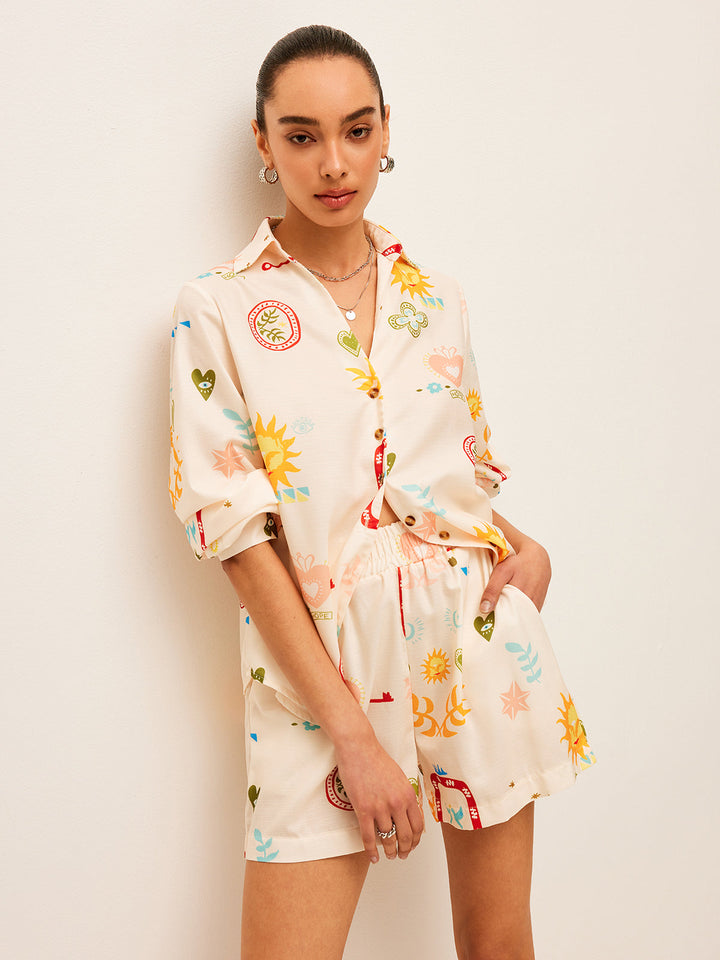 Pleated Pattern-Print Shorts Set