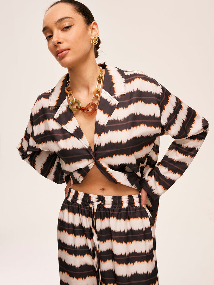 Geometric Color-Block Pants Set With Pockets