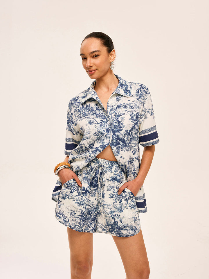 Printed Contrast Trim Shorts Sets