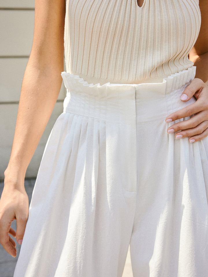 Semi-Sheer Pleated Mid-Waist Pants