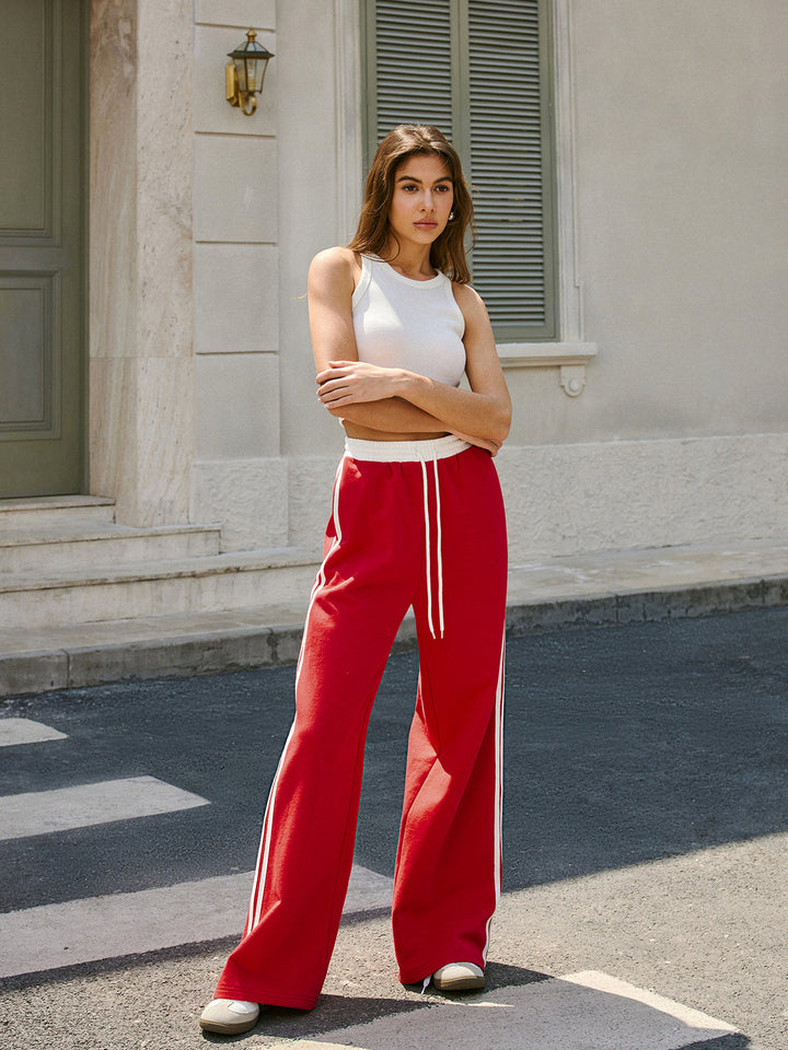 Mid-Waist Drawstring Sweatpants With Side Stripe