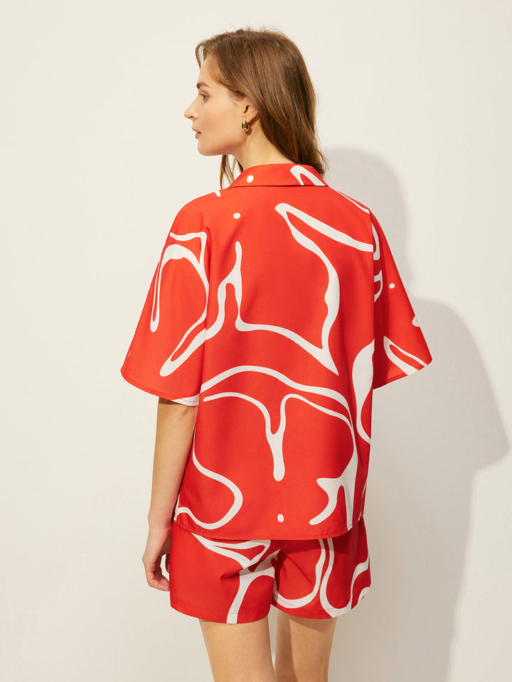 Abstract Print Shirt With Shorts Set
