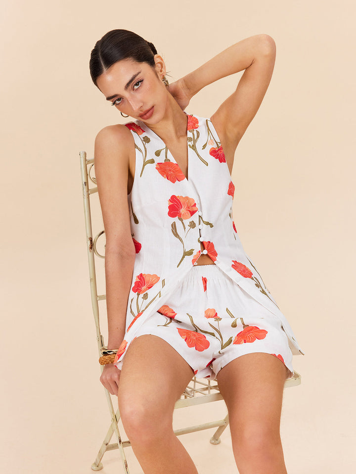 Floral Button-Front Shorts Set