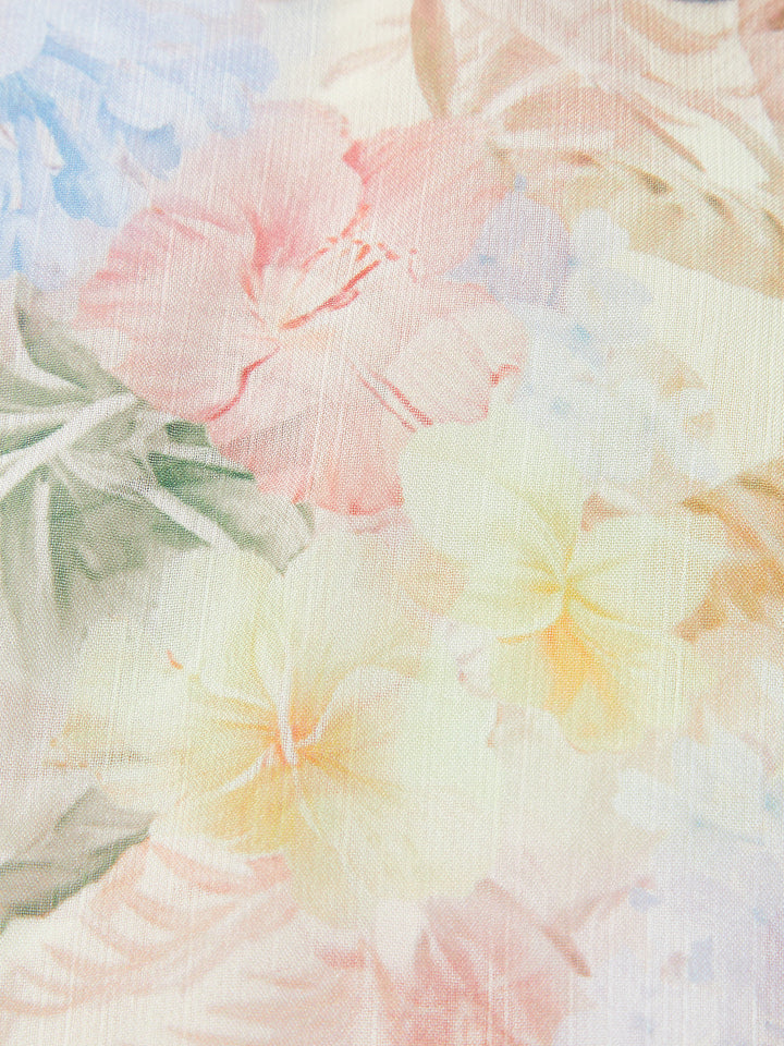 Floral Print Three-Piece Shorts Set With Belt