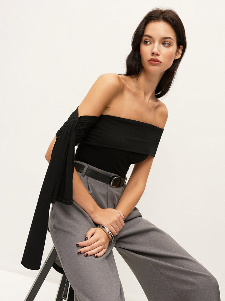 Asymmetrical Off-Shoulder Top With Side Tie