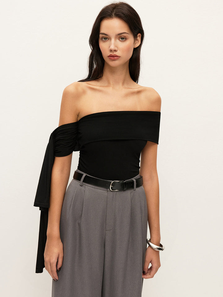 Asymmetrical Off-Shoulder Top With Side Tie