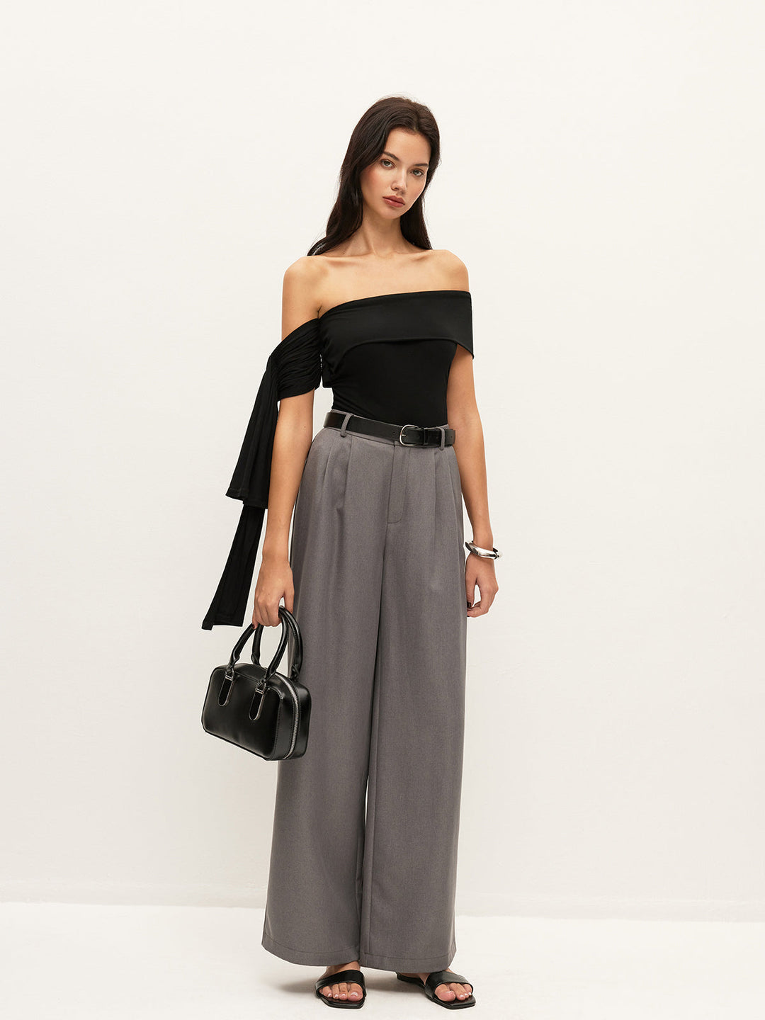Asymmetrical Off-Shoulder Top With Side Tie
