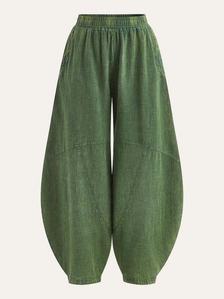 Distressed Paneled Loose Lantern Pants