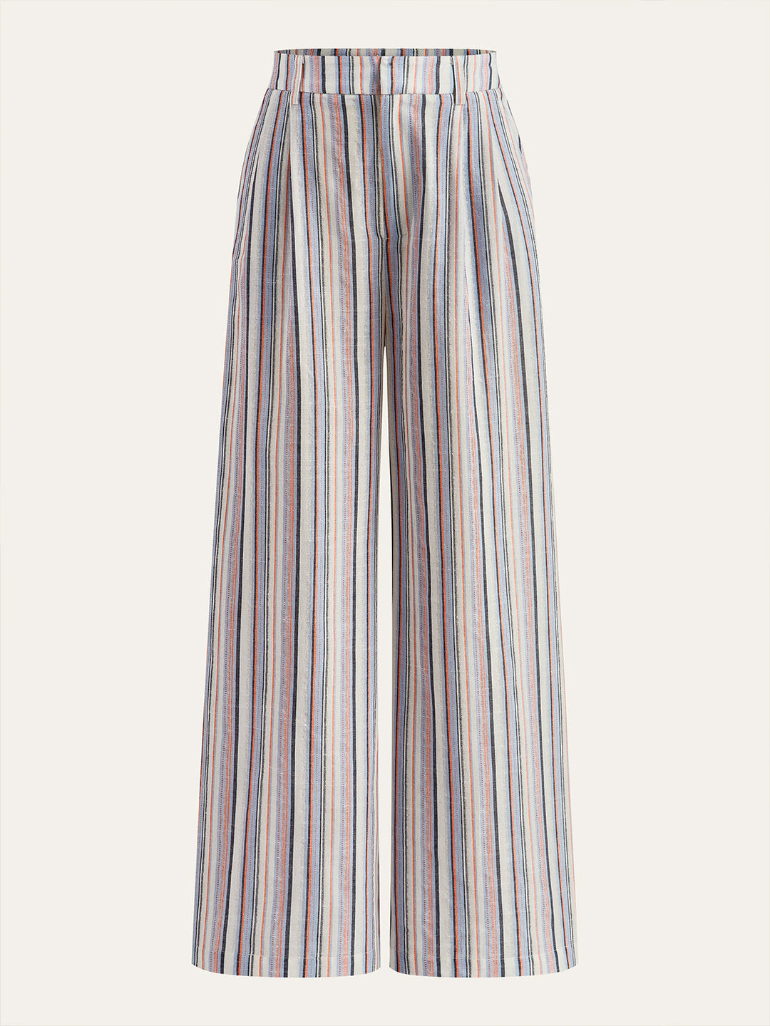 Linen & Cotton Mid-Waist Striped Wide-Leg Pants