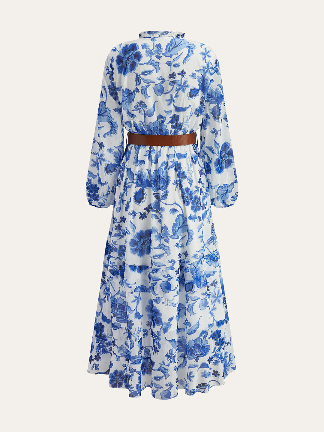 Belted Ruffled Floral Print Maxi Dress