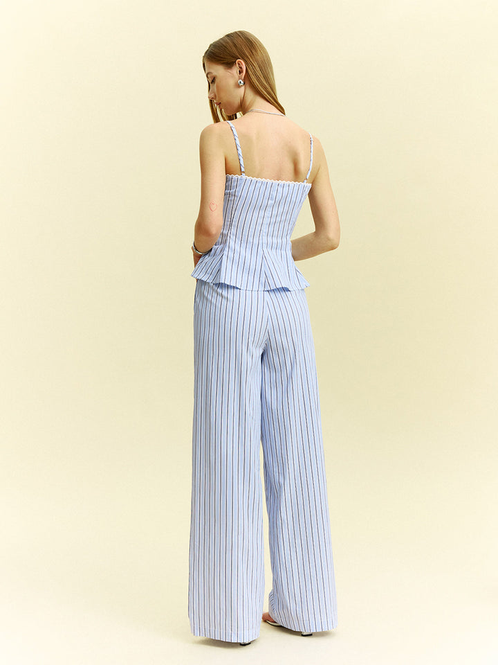 Striped Peplum Top and Wide-Leg Pants Set