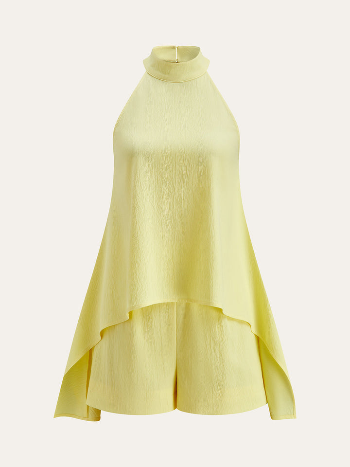 Halter Neck Asymmetric Hem Shorts Set