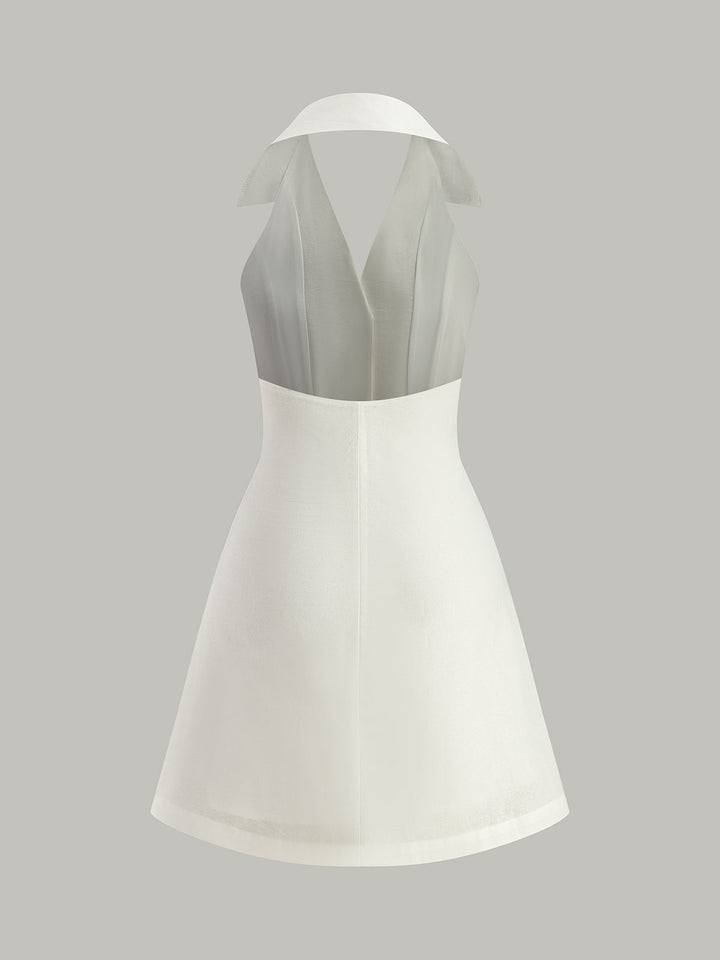 Halter Collar Button-Up Mini Dress