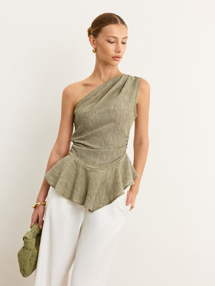 Asymmetrical One-Shoulder Top with Ruffle Hem