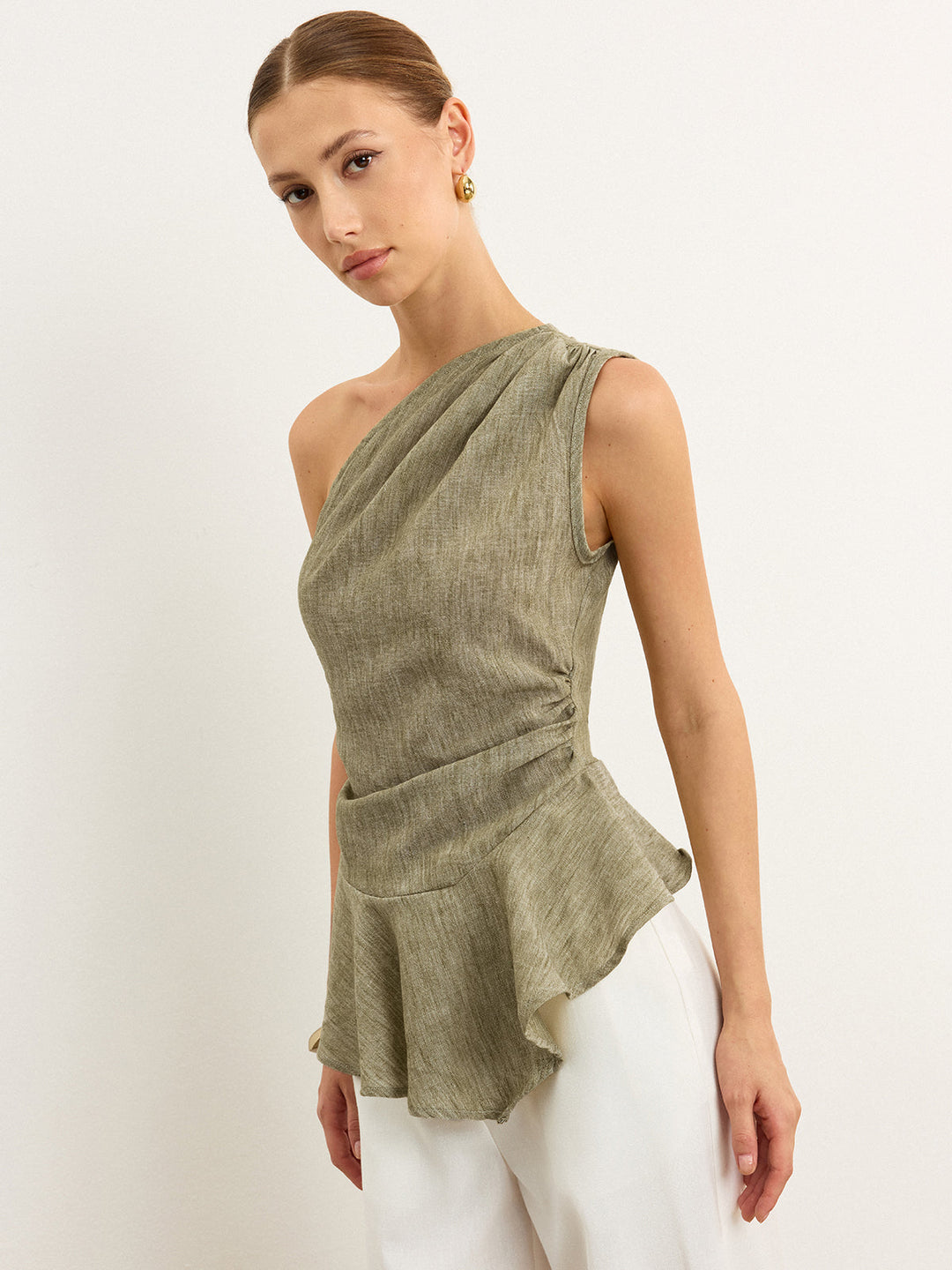 Asymmetrical One-Shoulder Top with Ruffle Hem