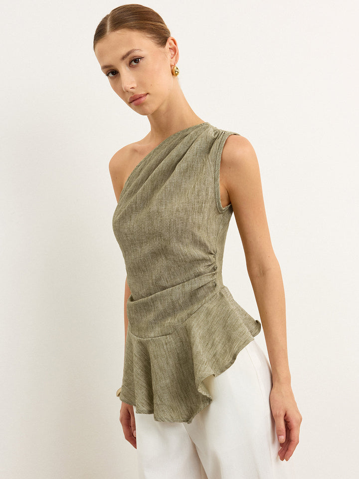 Asymmetrical One-Shoulder Top with Ruffle Hem