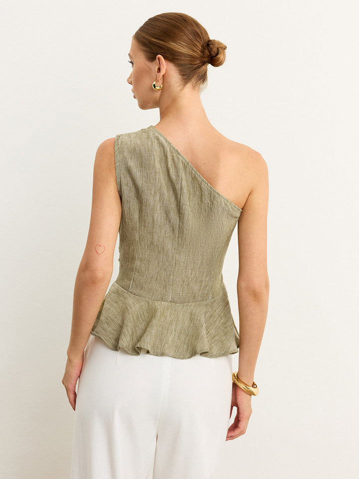 Asymmetrical One-Shoulder Top with Ruffle Hem