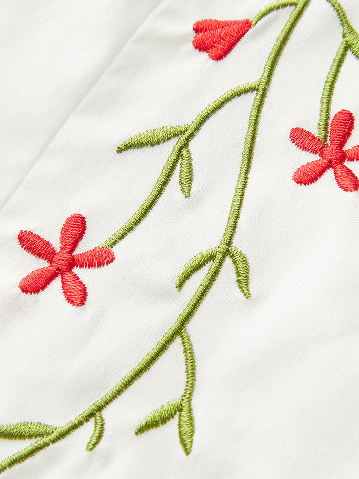 Embroidered Floral Mini Dress with Front Buttons