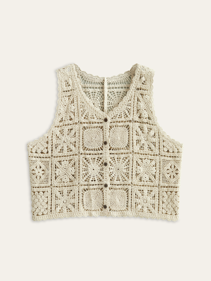 Crochet Knit Vest with Button Front