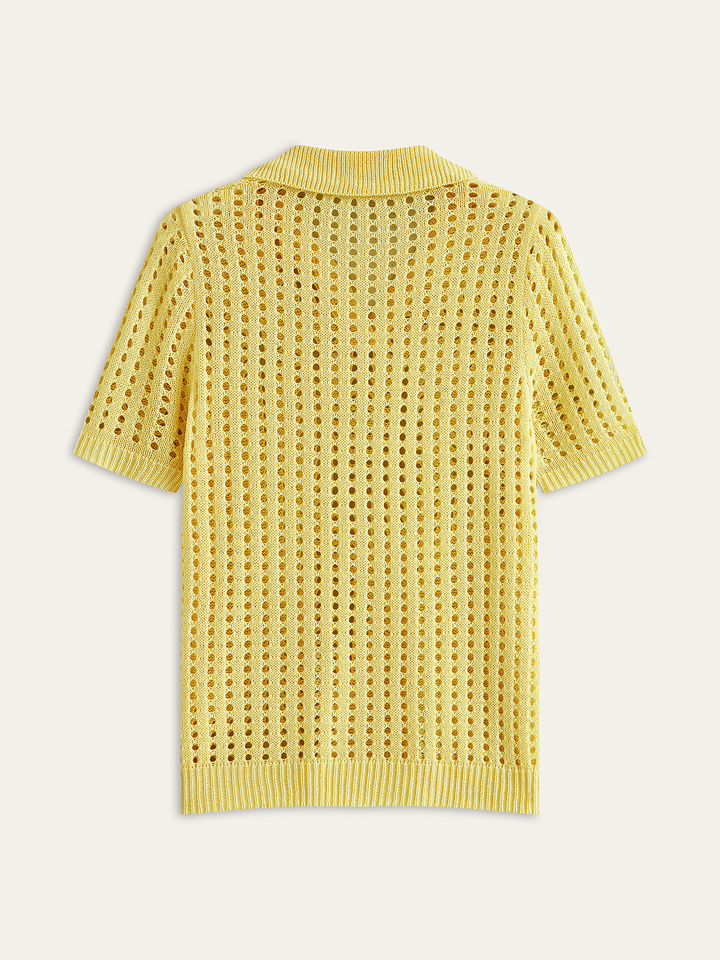 Openwork Knit Polo Top