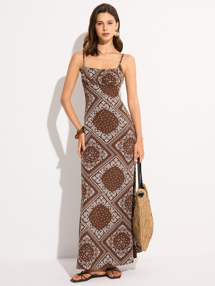 Paisley Print Spaghetti Strap Maxi Dress