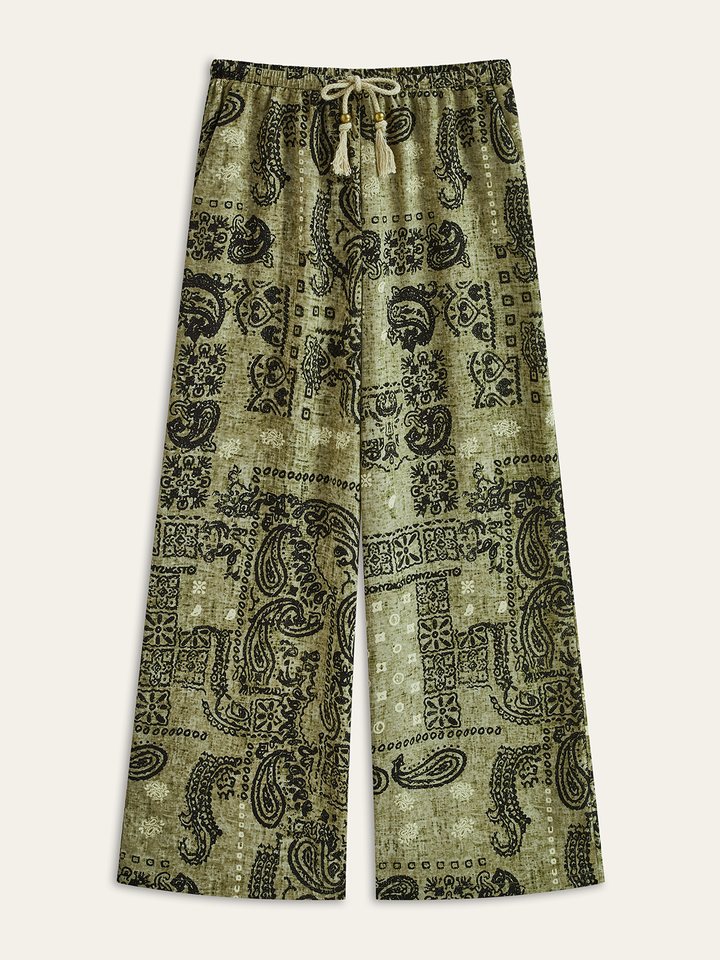 Paisley Print Wide-Leg Pants