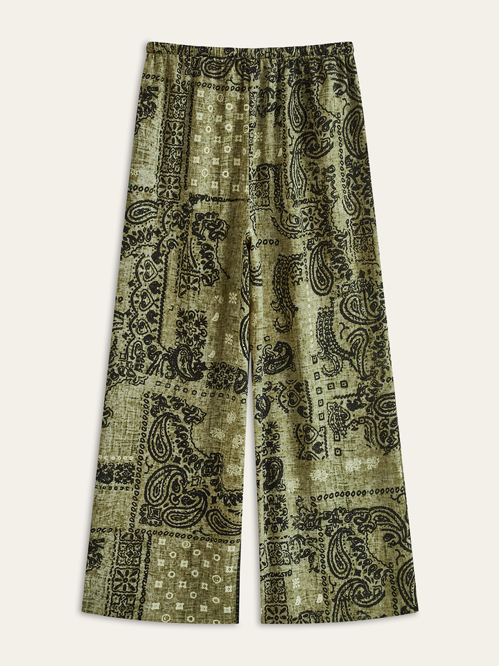 Paisley Print Wide-Leg Pants