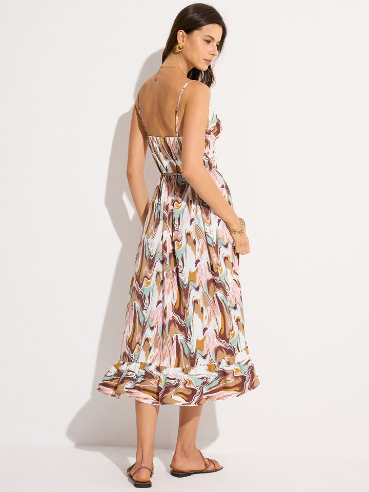Print Backless Tie-Waist Midi Dress